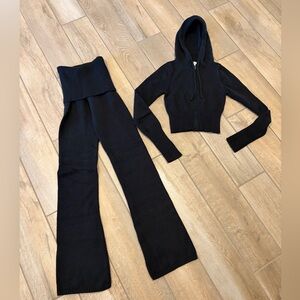 Frankie’s Bikinis Black Knit Hoodie and Flare Pants XS complete set